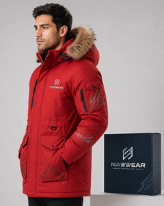 NASWEAR Men's <b>Red</b> Hooded Parka <b>Jacket</b> with Fur Trim <b>Waterproof</b> Down Filled Winter Coat Long Length Casual Style Parka Jacekt - Product Image 6