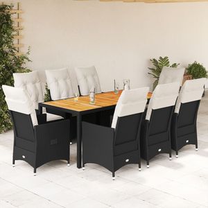 Ensemble de salle à manger de jardin en rotin blanc crème noir 8 places, mobilier d'extérieur, table en teck, résistant aux intempéries, design contemporain - Product Image 1
