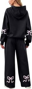 Conjuntos de Sudadera de 2 Piezas de Alta Calidad para Mujer, Sudaderas con Estampado de Lazo, Sudadera con Capucha Gráfica Oversize y Pantalones Deportivos de Pierna Ancha, Atuendos de Otoño - Product Image 3