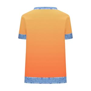 Camiseta de Manga Corta para Mujer, Cuello Redondo, Color Azul Degradado, Tejido de Poliéster, Estilo Casual, Corte Regular, para Primavera/Verano - Product Image 4