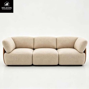 <span class=keywords><strong>Canapé</strong></span> modulaire <span class=keywords><strong>3</strong></span> <span class=keywords><strong>places</strong></span> en tissu Teddy crème, style minimaliste, avec panneau latéral en bois massif pour salon résidentiel - Product Image 3