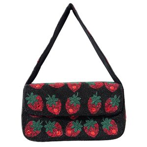 Black Strawberry Beaded Shoulder <b>Bag</b>, Handmade <b>Sequin</b> Fruit Purse, Red Statement <b>Bag</b>, Trendy Beaded Handbag, Staud-Inspired Purs - Product Image 3