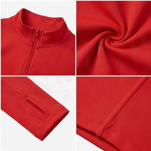 Red Full Sleeve Zip Front Ribbed Yoga <b>Top</b> <b>Sweat</b> Wicking Seamless Sportswear Women's Activewear - Product Image 4