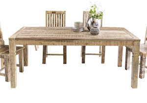 Table à manger rectangulaire en bois massif de manguier, fabriquée à la main, avec pieds pliants, finition naturelle brute, pour la maison et la cuisine - Product Image 6