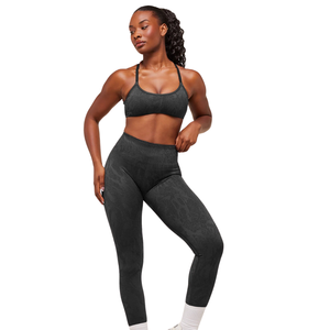 Leggings de yoga sans couture à taille haute pour femmes, imprimé camouflage noir, pantalon de compression pour la salle de sport, l'entraînement et la tenue de fitness - Product Image 3