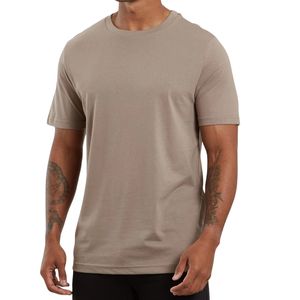 เสื้อยืดสีเบจเรียบง่ายสำหรับผู้ชาย ผ้าฝ้าย สกรีนโลโก้ได้ ออกกำลังกาย ฟิตเนส ลำลอง แขนสั้น เสื้อยืดพื้นฐาน ขายส่ง OEM เสื้อเปล่า - Product Image 1