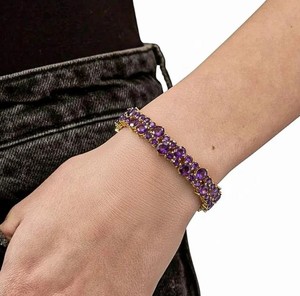 Lab Grown Amethyst Charm <b>Bracelet</b> 925 Sterling Silver Gold Plated Elegant Luxury Red Gemstone Jewelry Women - Product Image 1