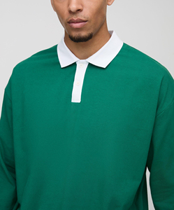 Polo à manches longues vert pour homme avec imprimé flamme, en tissu Oxford de coton respirant, design de logo frontal, style décontracté - Product Image 5