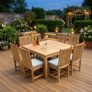Juego de Comedor para Exterior de 4/6/8 Plazas, Madera Maciza y Aluminio, OEM ODM, Sillas de Ratán/Mimbre, Cojines Personalizados, Ecológico, Vietnam - Product Image 1