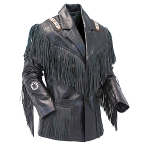 Handcrafted <b>Mens</b> Cowboy Fringe Leather Jacket <b>Black</b> Western Rodeo <b>Coat</b> <b>Long</b> Tassel Ranch Country Wear Wholesale OEM Jacket - Product Image 4