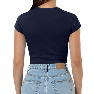 เสื้อครอปท็อปสีเขียวป่าเรียบง่ายสำหรับผู้หญิง เสื้อยืดทรงเข้ารูป แขนสั้น สไตล์ลำลอง พิมพ์ลายสกรีน เสื้อครอปท็อป - Product Image 3