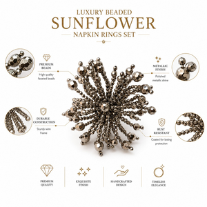 Luxury Beaded Sunflower Napkin <b>Rings</b> Set | Handmade Crystal Metal Napkin Holder for Wedding Dining Table Decor Party Banquet - Product Image 5