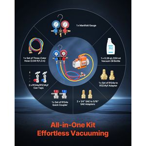 Pompa per vuoto HVAC a palette rotative monostadio 4.5 CFM 1/3 HP, kit manometri AC, set manometri per pompa per vuoto AC per R134a R22 - Product Image 4