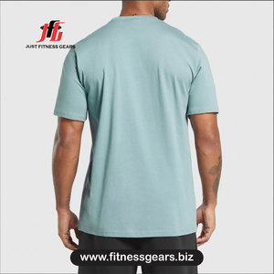 Camiseta de Manga Corta para Hombre, Cuello Redondo, Color Azul Claro Sólido, Corte Regular, 100% Algodón, Transpirable, Informal, Tejido de Punto Jersey - Product Image 3
