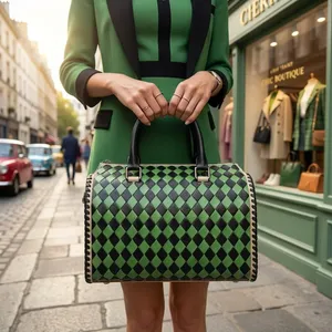 Vintage Women's <b>Handbag</b> Genuine Leather Bags Shoulder Bags Checkered Pattern Leather <b>Handbags</b> for Women - Product Image 3