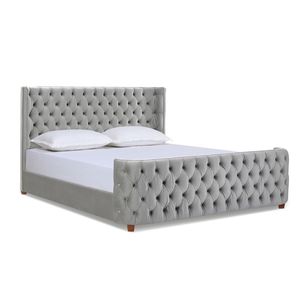 Set Letto Imbottito in Velluto Grigio Opale Brooklyn, Misura King con Testiera e Pediera Rivestite - Product Image 2