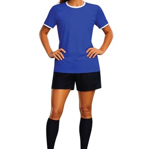 Chaussettes et shorts noirs pour femmes, maillot bleu, uniforme de football pour le jour du match, ajustement réglable, kit confortable et anti-humidité - Product Image 1