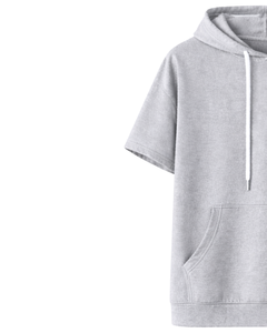 Sudadera con Capucha Gris Personalizada de Manga Corta para Hombre, Estilo Casual, Ligera, de Verano, con Bolsillos, Mezcla de Algodón - Product Image 4