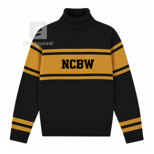Col roulé personnalisé avec broderie « National Coalition of 100 Black Women » sur le devant, rayé noir et or, pour vêtements grecs féminins - Product Image 1