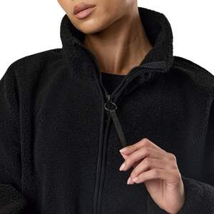 HeavyWeight High Neck Customized Design <b>Women</b> Black Fleece <b>Jackets</b> Winter <b>Zip</b> <b>Up</b> Stand Collar Streetwear Sherpa <b>Jackets</b> - Product Image 5