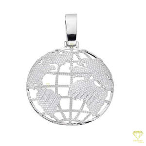 Pendentif Streetwear World avec pierres cultivées en laboratoire et argent 925 certifié GIA, bijoux personnalisés plaqués rhodium style Hip Hop - Product Image 2