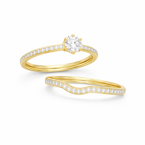 Ensemble de bagues de mariage en diamant cultivé en laboratoire, bague de fiançailles avec diamant central rond et alliance incurvée assortie en or rose 10K 14K - Product Image 4