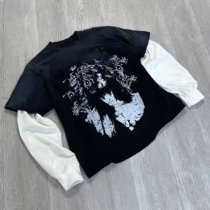 เสื้อยืดผู้ชายผ้าฝ้าย 100% ทรงหลวม พิมพ์ลายตามสั่ง คุณภาพสูง แขนยาวสองชั้น เสื้อยืดโอเวอร์ไซส์ผ้าฝ้ายสำหรับผู้ชาย - Product Image 2