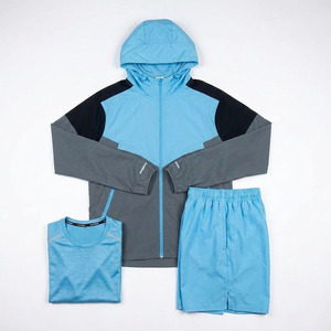 OEM Mens 3PCS Waterproof Lightweight Polyester Activewear Set Hoodie <b>Jacket</b> T-Shirt Shorts Running Gym <b>Workout</b> Wear - Product Image 1