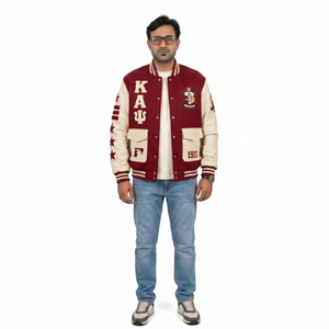 Premium Heavyweight Wool Melton Varsity <b>Jacket</b> Full Grain Leather Sleeves Oversized Streetwear Customizable OEM Men's Letterman - Product Image 1