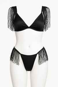 Ensemble de vêtements de nuit élégants et sexy pour femmes, ensemble de lingerie à franges en trois pièces, robe avec soutien-gorge et culotte, 100% polyester - Product Image 4