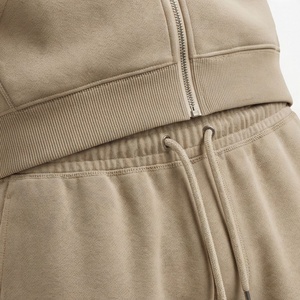 Survêtement beige à capuche pour homme, sweat-shirt zippé avec poches latérales et pantalon de jogging à cordon de serrage, tenue décontractée d'automne, couleur unie, coton - Product Image 5
