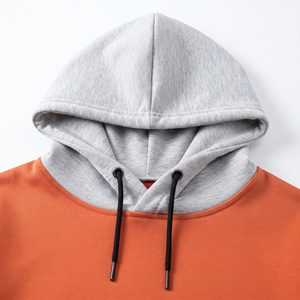 Men's <b>Orange</b> Layered Fleece Oversized Hooded Sweatshirt Two-Tone Pullover <b>Hoodie</b> Pocket Ribbed Cuffs Casual Streetwear Style - Product Image 6