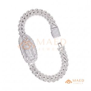 Silver Oval Center <b>Iced</b> <b>Out</b> Cuban Link Bracelet Moissanite Fine <b>Chain</b> Link Bracelet Fashion Jewelry Daily Wear Gift Style Miami - Product Image 5