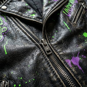 Chaqueta de Cuero Genuino de Piel de Vaca con Estampado Gráfico de Calavera Personalizado para Hombre, Estilo Punk, Motero, Ropa de Calle, Venta al por Mayor, Suministro de Marca - Product Image 6