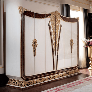High End French Classic Solid Wood <b>Wardrobe</b> Six Doors Ivory Walnut Gold Accent Carving Closet Luxury Bedroom Furniture Design - Product Image 2