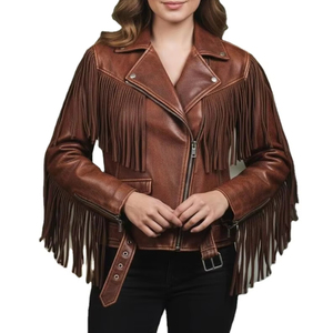 Vintage Women's Winter <b>Jacket</b> <b>Western</b> Leather Fringe Short Length Quilted Comfortable Stylish Outerwear Dyed Viscose Lining - Product Image 6