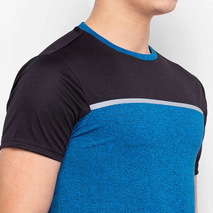 Camiseta de Manga Corta para Hombre, Cuello Redondo, Corte Ajustado, Transpirable, Tejida, Azul y Negra, Estilo Casual - Product Image 4