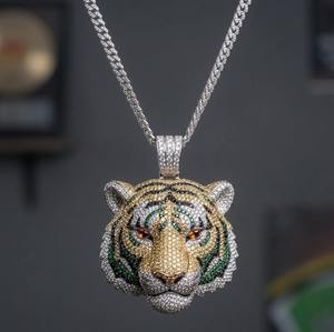 Colgante de Cabeza de Tigre Iced Out con Moissanita, Estilo Hip Hop, Oro 10K 14K, Plata, Lujo, Bling, Estilo Rapper, Colgante de Declaración - Product Image 1