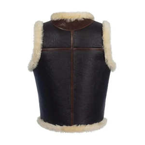 Dark Brown Shearling Leather Vest for <b>Men</b> - Product Image 2