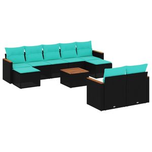 Juego de sofás de patio de ratán sintético negro de 10 piezas con cojines, elegantes muebles de exterior - Product Image 2