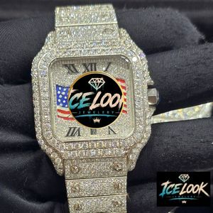 ICELOOK นาฬิกาข้อมือผู้ชายหรูหรา หน้าปัดทรงสี่เหลี่ยมประดับเพชร ตัวเรือนสแตนเลส สตีล ระบบอนาล็อก กลไกอัตโนมัติ ขนาด 40 มม. เข็มเรืองแสง กระจกแซฟไฟร์ สายขนาด 20 มม. - Product Image 4