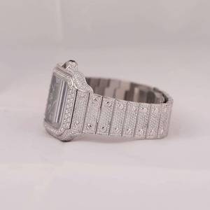 นาฬิกาหรูหรา ดีไซน์คลาสสิค ทรงสี่เหลี่ยมประดับเพชรเต็มเรือน แฟชั่นทันสมัยสำหรับผู้ชายและผู้หญิง ประดับโมอิสซาไนต์ ระยิบระยับ นาฬิกาควอตซ์ - Product Image 3