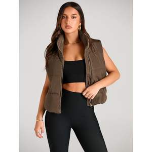 2025 ropa de abrigo recortada de invierno sin mangas para mujer, chaleco acolchado cálido con cuello levantado, bolsillos, chaleco ligero de burbujas - Product Image 4