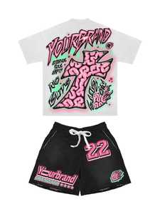 Ensemble chemise et short streetwear homme hiver personnalisé éco-responsable unisexe deux pièces avec logo au dos en tissu éponge polyester/coton délavé à l'acide - Product Image 3