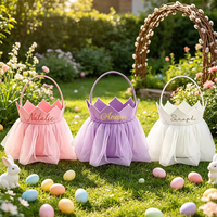 Paniers de Pâques en feutre brodé en gros, paniers de Pâques personnalisés en tutu, décoration de fête, paniers roses pour la chasse aux œufs
