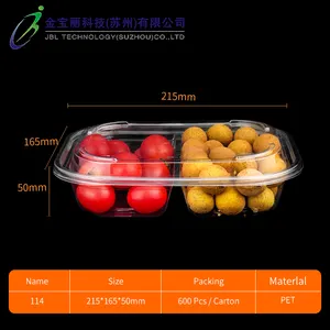 Plastic Food Grade PET 2 Compartments Inner Tray Fruit Packaging Box Container Clear Dessert Cake Snack Food Display Disposable