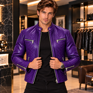 Men’s White Snake Embossed Genuine Leather Biker <b>Jacket</b> Chaqueta de Cuero Hombre Moto <b>Cafe</b> <b>Racer</b> Custom OEM Wholesale Manufactur - Product Image 5