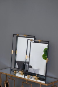 Rectangular <b>Mirrored</b> Storage <b>Tray</b> Gold Plated Metal Modern Design Double Tier Stackable Table Use Neatening Organizer - Product Image 6