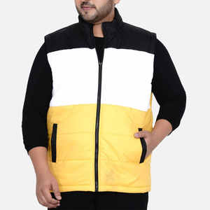 Chaleco Acolchado Tricolor Negro, Blanco y Amarillo para Hombre, Chaleco Acolchado de Poliéster con Bloques de Color, Sin Mangas, Cuello Alto, Térmico y Duradero - Product Image 1