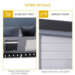 Gabbia per Conigli in Legno Grigio con Tetto Impermeabile, Vassoio Anti-Perdita e Mangiatoia per Interni/Esterni, Ideale per Porcellini d'India e Conigli - Product Image 6